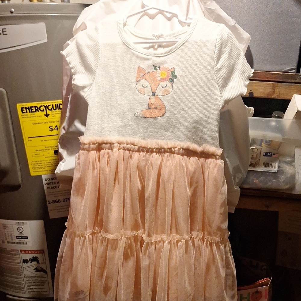 Girls' Peach Fox Tiered Tulle Dress